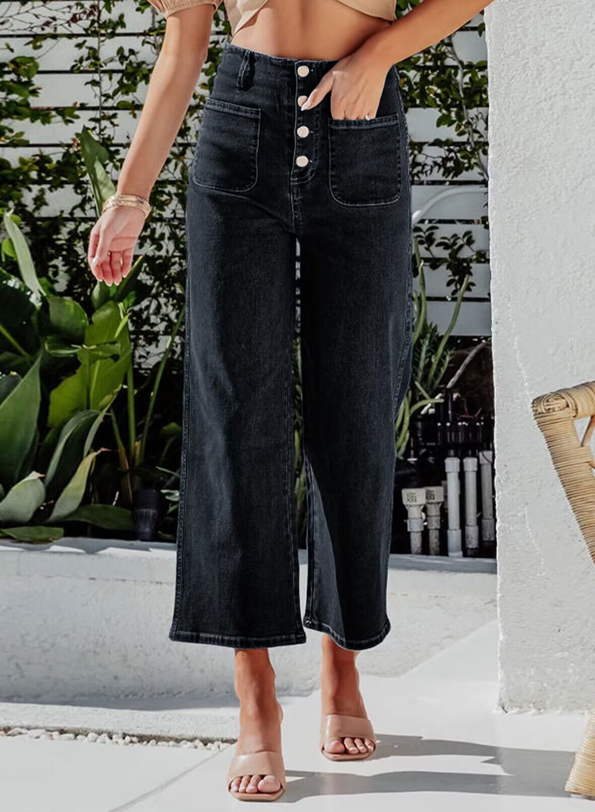 High Waist Down Button Pant