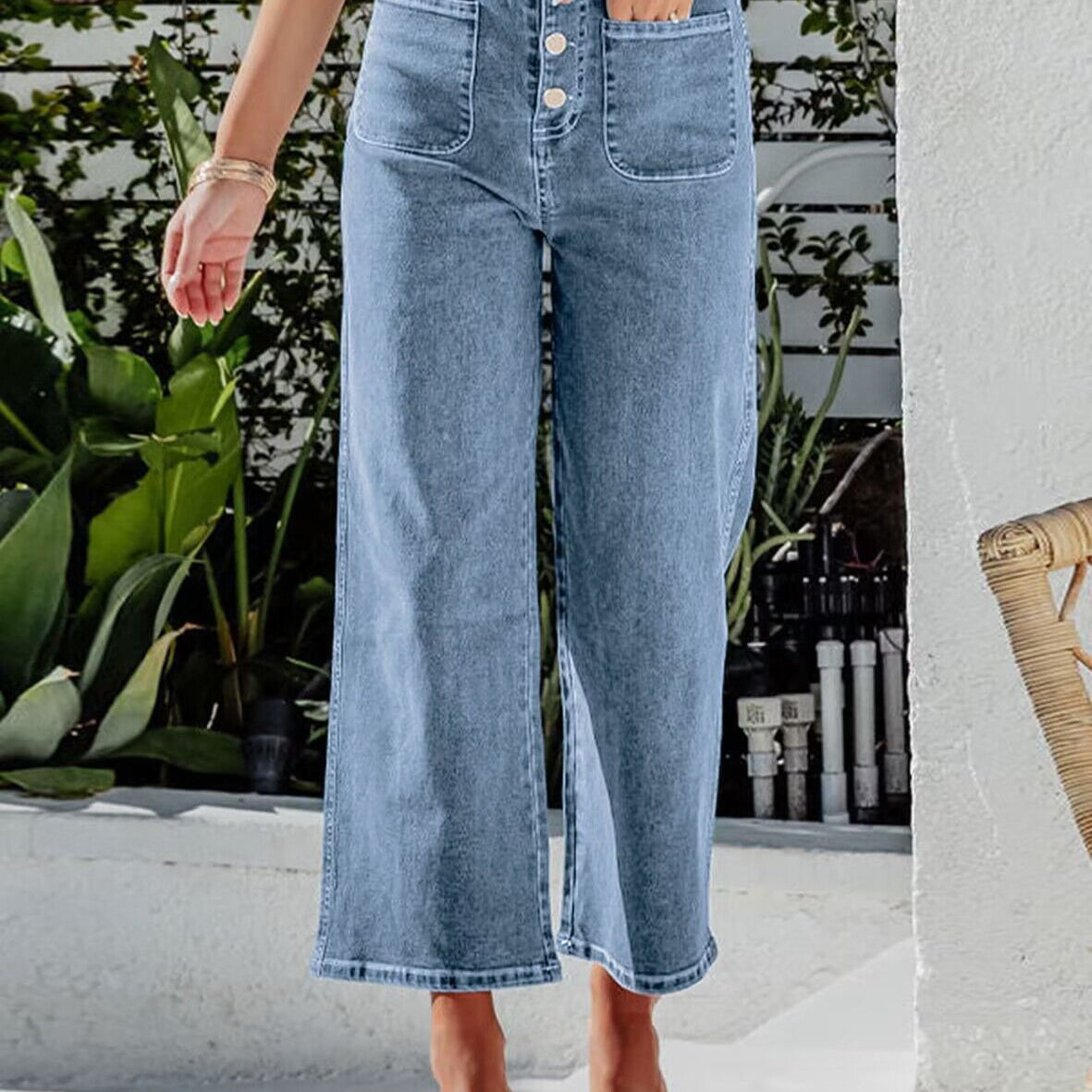 High Waist Down Button Pant