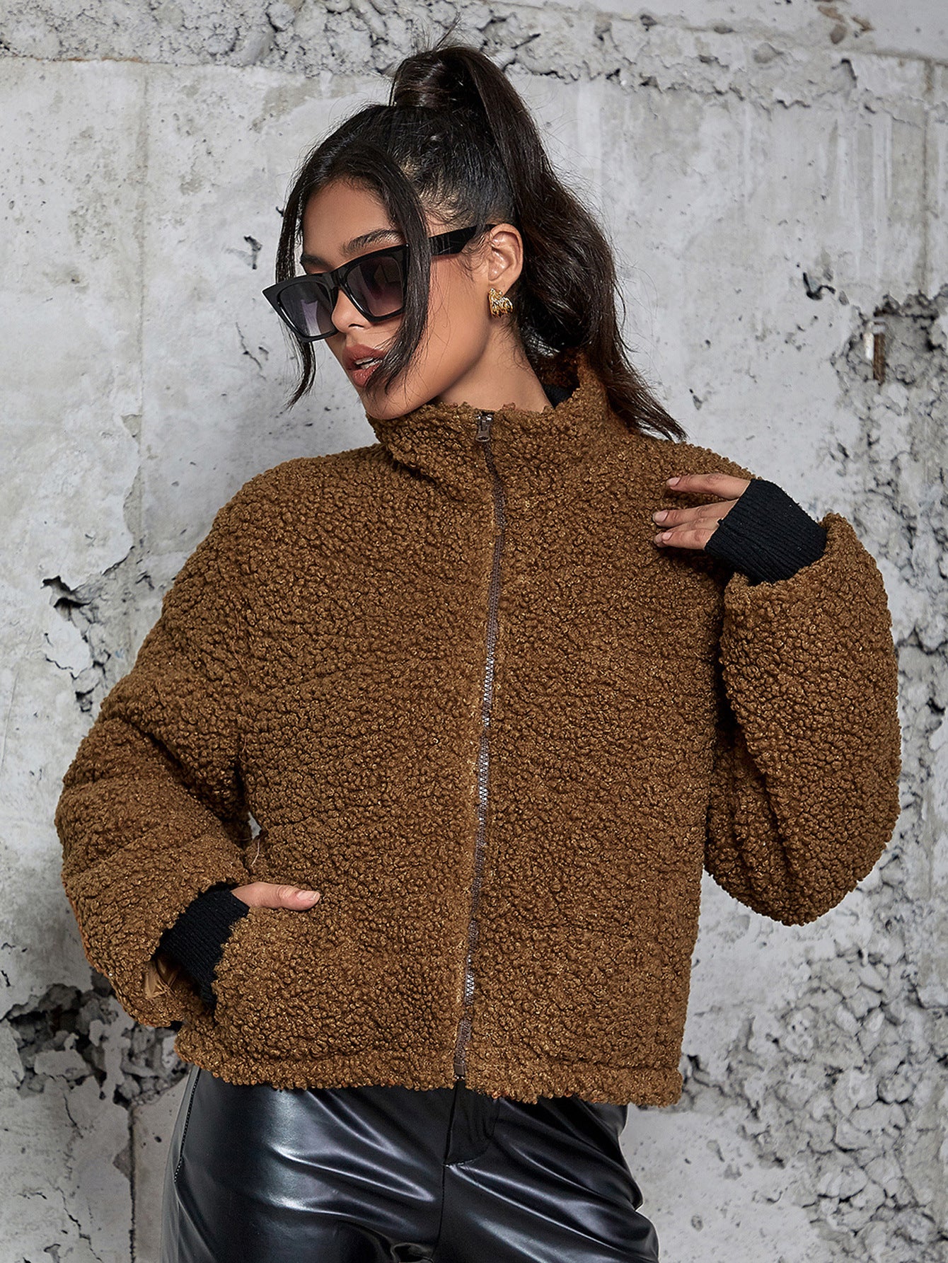 Fleece Coat in Brown