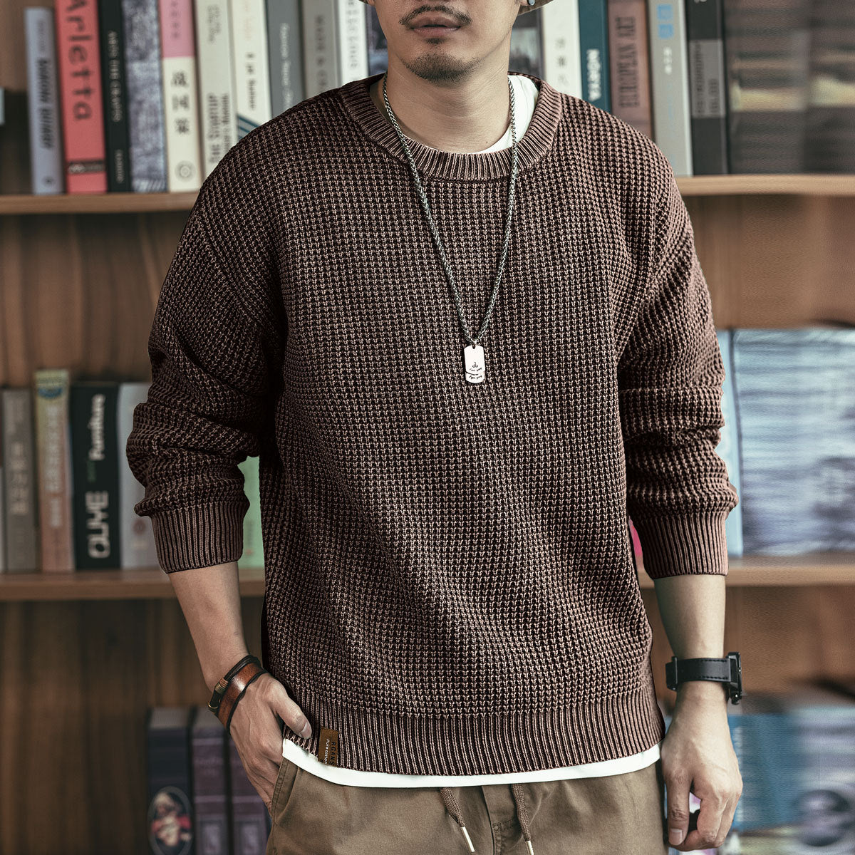 Heavy Waffle Knit Crew Neck