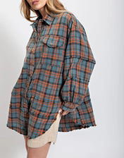 Oversized Fringe Shirt in Plaid