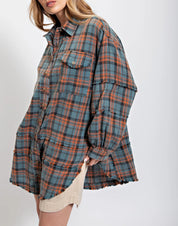 Oversized Fringe Shirt in Plaid