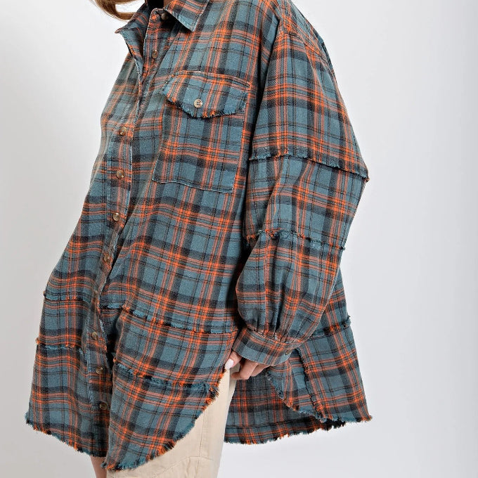 Oversized Fringe Shirt in Plaid