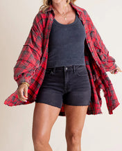 Oversized Fringe Shirt in Plaid